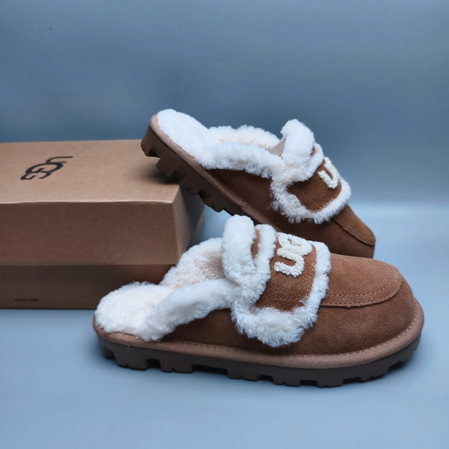 💰440 UGG sheepskin all-in-one snow boots 1206 curly large LOGO casual fur mop Color: maroon sand antelope brown Size: 35-40